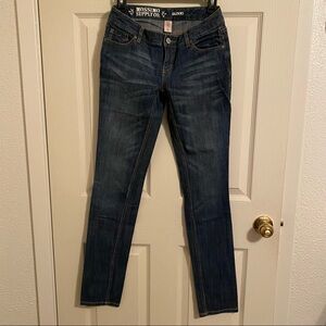 Mossimo Supply Co. skinny blue jeans. Size 5L.  Zip front. 99% cotton 1% spandex